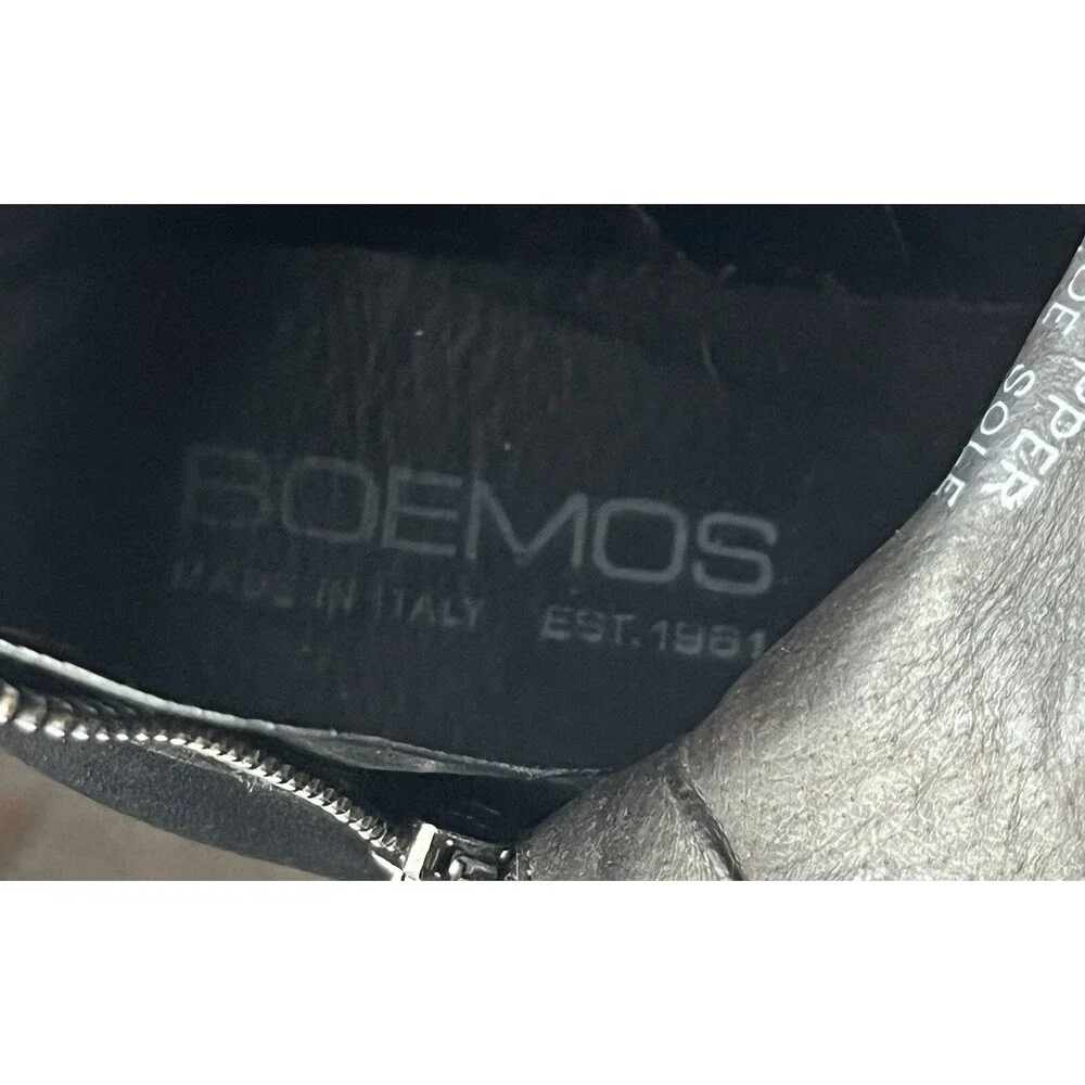 Boemos Boots Womens 36 US 6 Black Leather Double Zip Block Heel Ankle